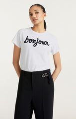Shrunken Fringe Bonjour Tee White/Black