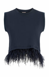 Cropped Feather Tee Navy