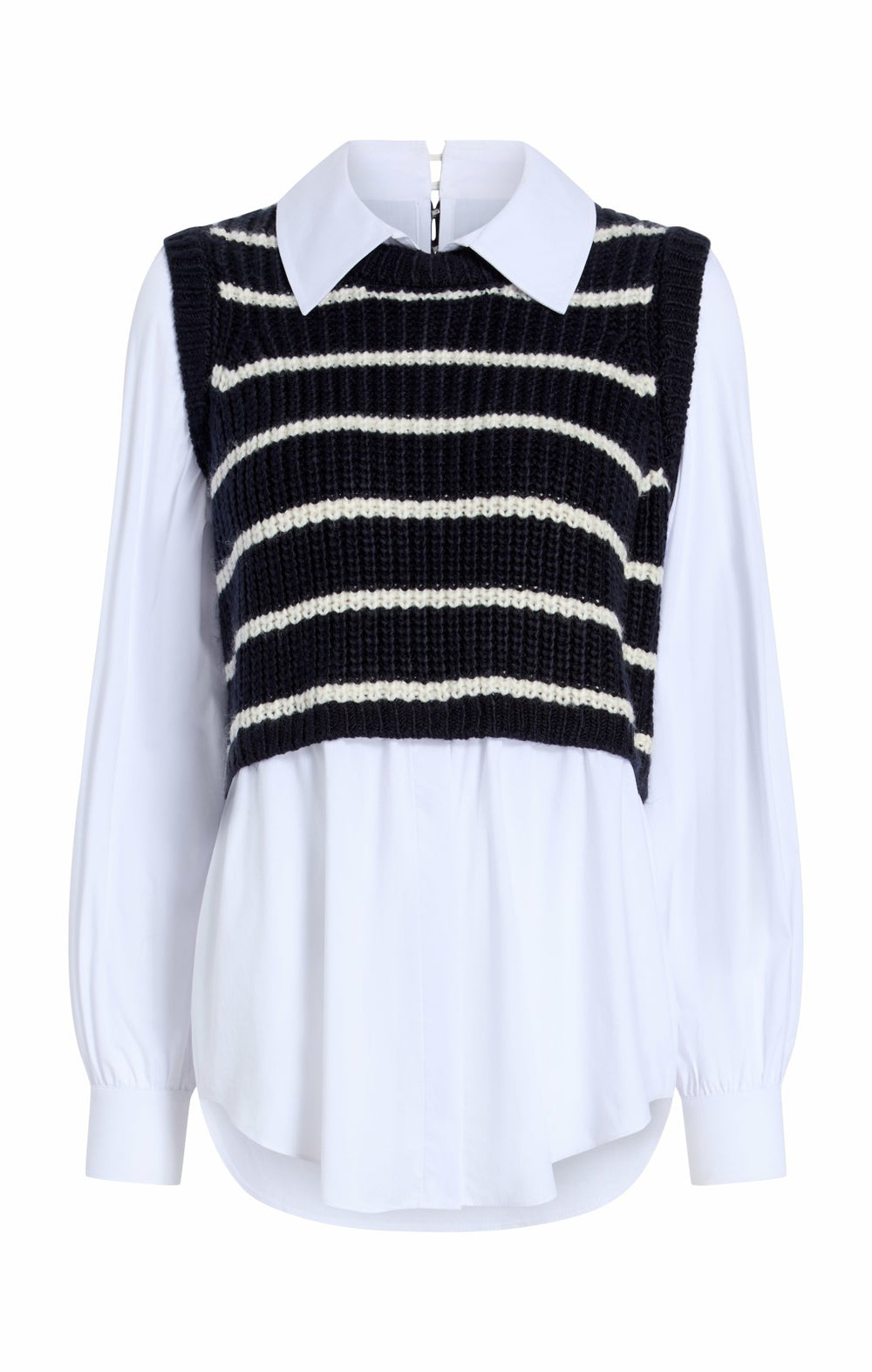 Striped Mara Shaker Pullover Navy/Ivory