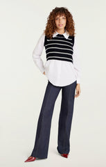 Striped Mara Shaker Pullover Navy/Ivory