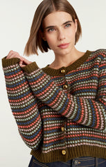 Striped Romina Cardigan Dark Olive Multi
