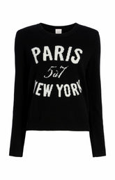 Paris New York Graphic Crewneck Pullover Black/Ivory