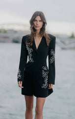 Rhinestone Paisley Long Sleeve Joel Dress Black