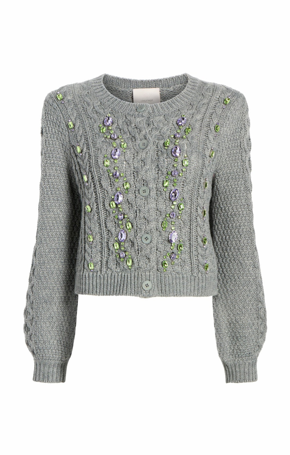 Joelle Embellished Cable Cardigan Charcoal Lilac/Green