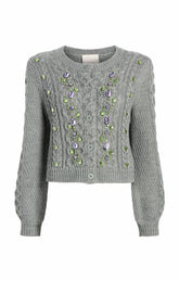 Joelle Embellished Cable Cardigan Charcoal Lilac/Green