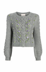 Joelle Embellished Cable Cardigan Charcoal Lilac/Green