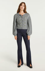 Joelle Embellished Cable Cardigan Charcoal Lilac/Green