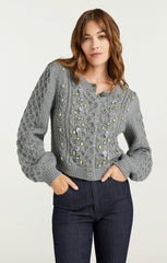Joelle Embellished Cable Cardigan Charcoal Lilac/Green