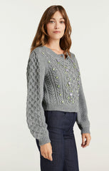 Joelle Embellished Cable Cardigan Charcoal Lilac/Green