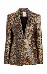 Leopard Vegan Leather Cheyenne Blazer Black/Sahara