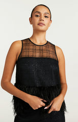 Sequin Plaid Charisse Top Black