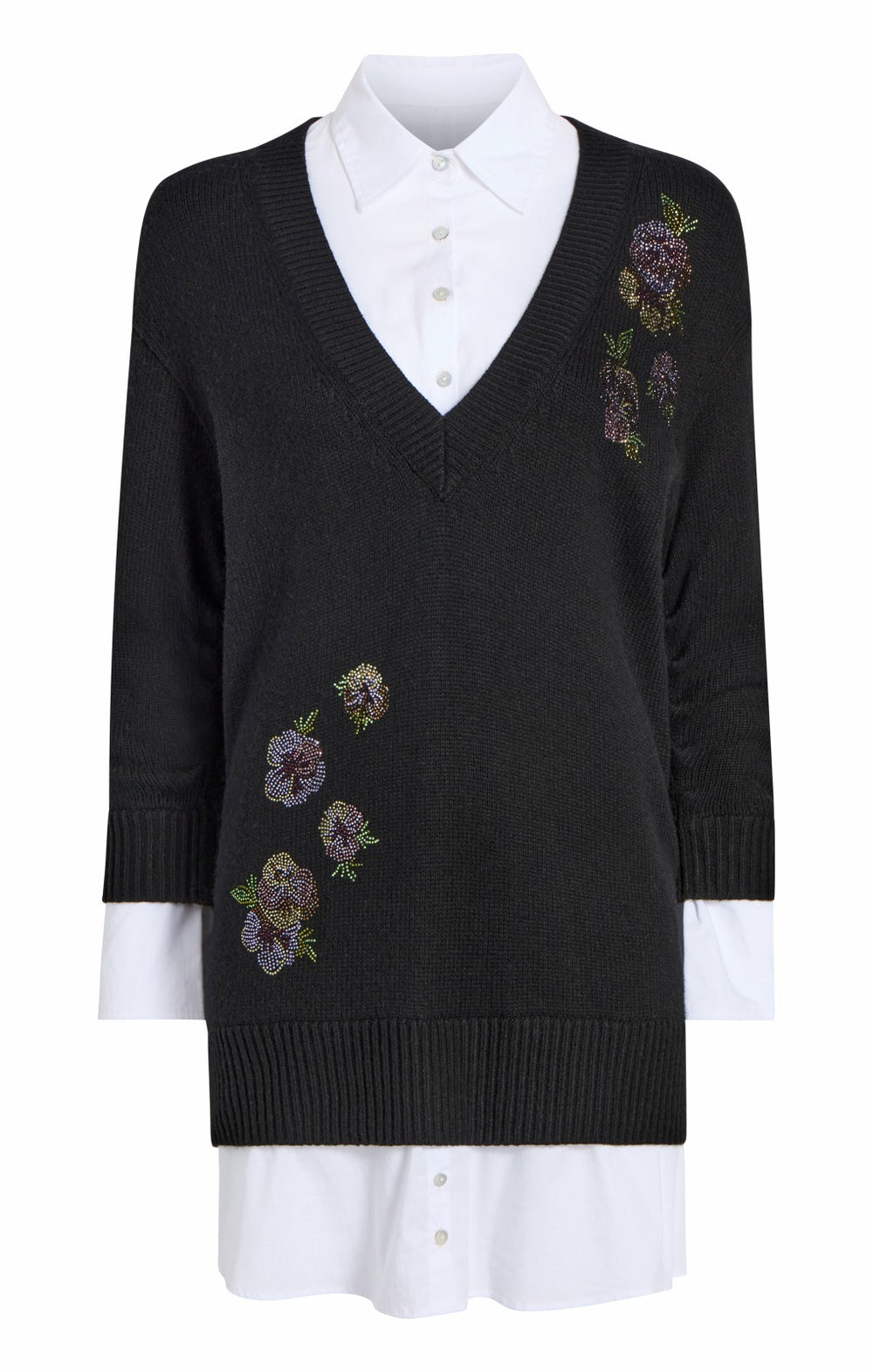 Heatset Floral Embellished Deep V Santina Dress Black/White