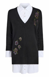 Heatset Floral Embellished Deep V Santina Dress Black/White