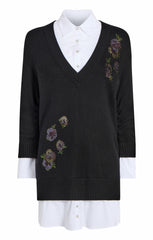 Heatset Floral Embellished Deep V Santina Dress Black/White