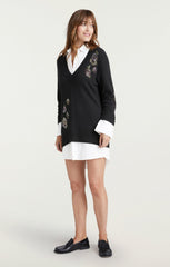 Heatset Floral Embellished Deep V Santina Dress Black/White