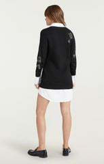 Heatset Floral Embellished Deep V Santina Dress Black/White