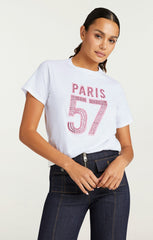 Large Heat Set Paris 57 Tee White/Hot Magenta