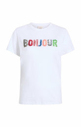 Pailette Applique Bonjour Tee White/Multi