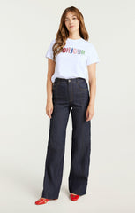 Pailette Applique Bonjour Tee White/Multi