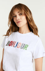 Pailette Applique Bonjour Tee White/Multi