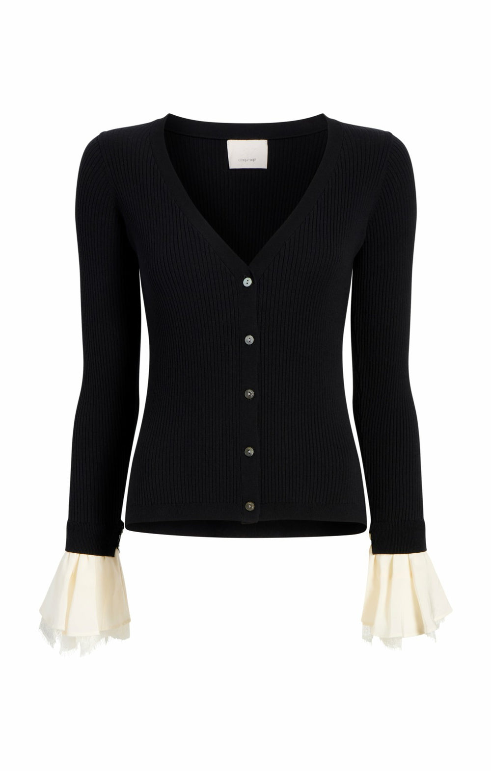 Bernadette Prestyled Ribbed Cardigan Black/Ivory
