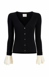Bernadette Prestyled Ribbed Cardigan Black/Ivory