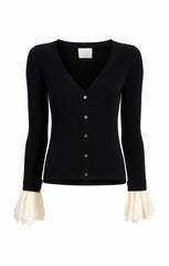 Bernadette Prestyled Ribbed Cardigan Black/Ivory