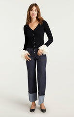 Bernadette Prestyled Ribbed Cardigan Black/Ivory