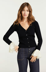 Bernadette Prestyled Ribbed Cardigan Black/Ivory