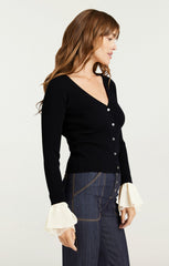 Bernadette Prestyled Ribbed Cardigan Black/Ivory