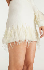 Briana Feather Mini Skirt Ivory