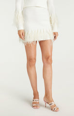 Briana Feather Mini Skirt Ivory