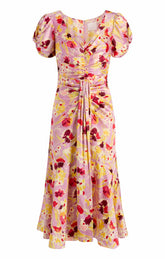 Tossed Floral Walker Dress Mauve Orchid Multi
