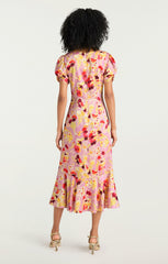 Tossed Floral Walker Dress Mauve Orchid Multi