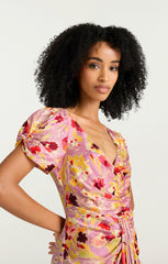 Tossed Floral Walker Dress Mauve Orchid Multi