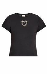 Cut Out Rhinestone Heart Tee Black/Crystal