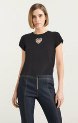 Cut Out Rhinestone Heart Tee Black/Crystal