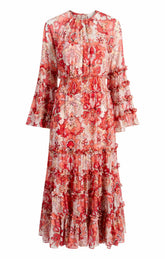 Damask Sunnina Midi Dress Pink Poppy Multi