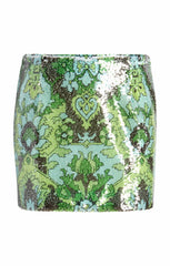 Sequin Damask Juno Skirt Light Cyan Multi