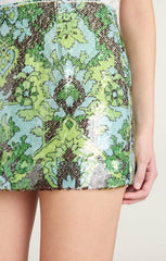 Sequin Damask Juno Skirt Light Cyan Multi