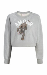 Tiger Cropped Jennifer Pullover Heather Grey/Multi
