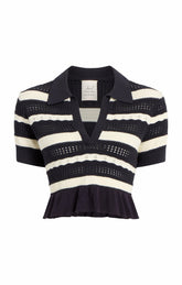 Elvire Knit Polo Pullover Navy/Ivory
