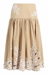 Trailing Peonies Tilda Skirt Khaki/White