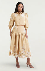 Trailing Peonies Tilda Skirt Khaki/White