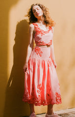 Trailing Peonies Tilda Skirt Pink Poppy/Coral Orange