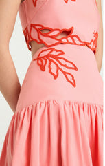 Trailing Peonies Tilda Skirt Pink Poppy/Coral Orange