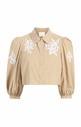 Trailing Peonies Tilda Top Khaki/White