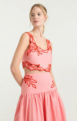 Trailing Peonies Bonita Top Pink Poppy/Coral Orange