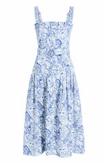 Sketchbook Floral Branwen Dress White/Dark Cerulean