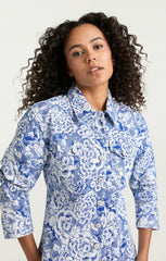 Sketchbook Floral Scrunched Canyon Jacket White/Dark Cerulean